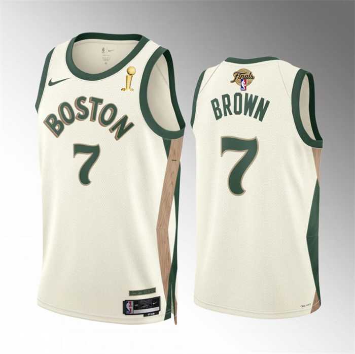 Men%27s Boston Celtics #7 Jaylen Brown 2024 Finals Champions City Edition Stitched Basketball Jersey Dzhi